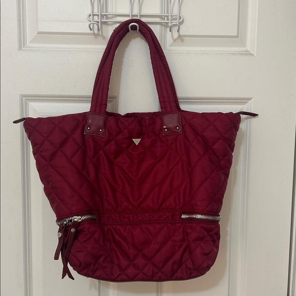 Sam Edelman Aroanna Quilted Nylon Tote Bag wine red travel bag